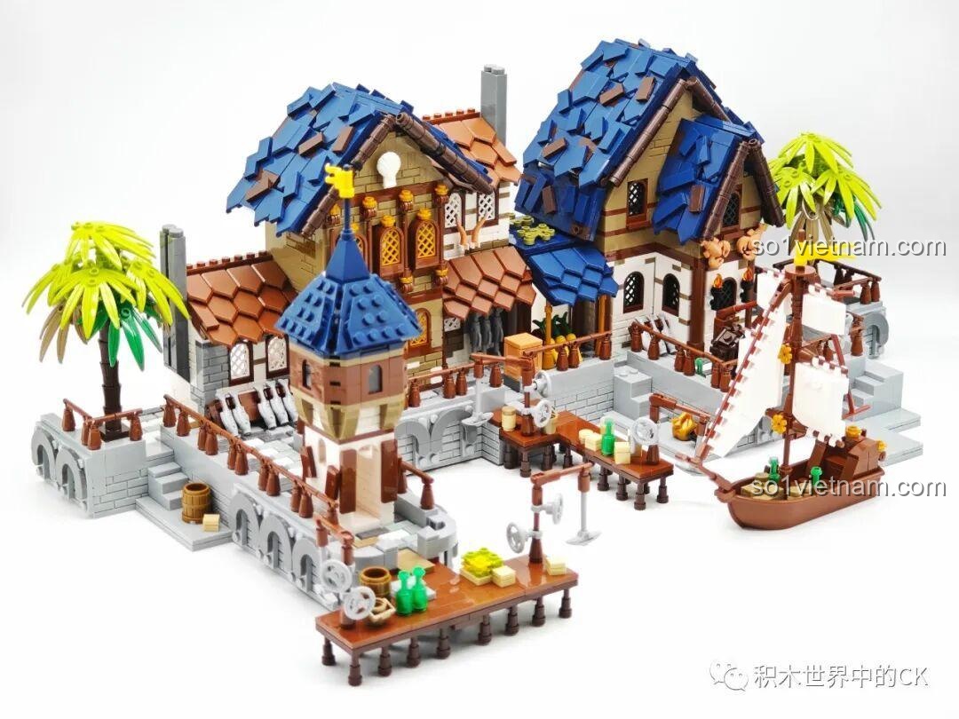 Mô hình Cảng Trung Cổ JIESTAR 89152, góc nhìn ấn tượng, có đèn LED, giá tiết kiệm