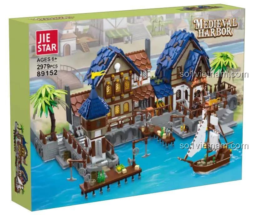 Hộp đồ chơi mô hình JIESTAR 89152 Cảng Trung Cổ, 2979 chi tiết, có đèn LED, phù hợp bé trai 6 tuổi
