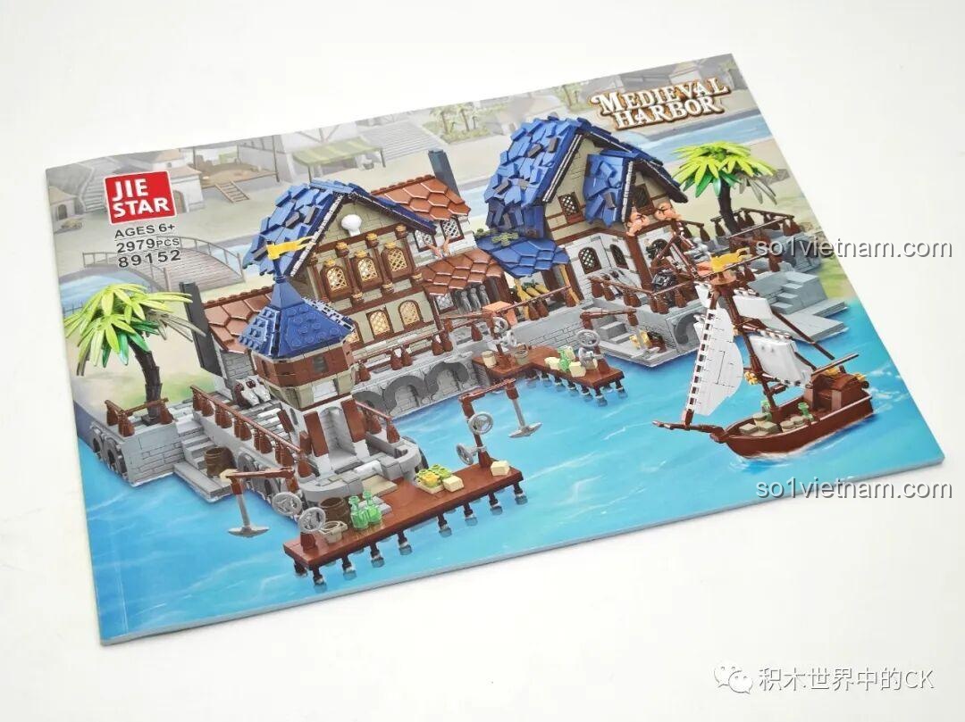 Các túi linh kiện của bộ lắp ghép JIESTAR 89152 Cảng Trung Cổ, sẵn sàng cho bé trai 6 tuổi lắp ráp