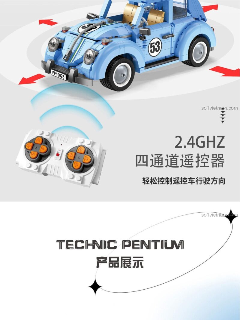 Tay cầm điều khiển từ xa 2.4GHZ cho bộ lắp ghép Xe con bọ Volkswagen FF10025, dễ sử dụng