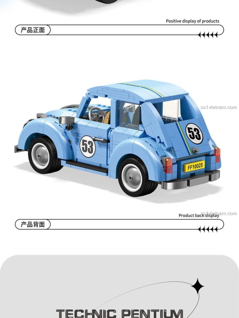 Xe bộ xếp hình Volkswagen Beetle JIESTAR FF10025 nhìn từ phía trước, thiết kế cổ điển, đồ chơi lắp ráp giá tốt