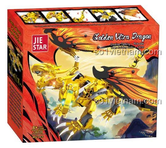 Hộp bộ đồ chơi JIESTAR JJ9020 Rồng Vàng Thần Thánh, đồ chơi lắp ráp rồng vàng siêu cấp 452 mảnh, món quà tiết kiệm cho bé trai 8 tuổi.
