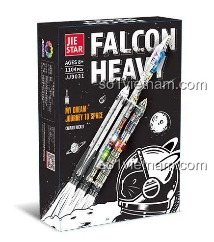 Hộp đồ chơi lắp ráp JIESTAR JJ9031 Tên lửa Vận tải Falcon Heavy, đồ chơi lắp ráp không gian cho bé trai 8 tuổi, chất lượng cao.