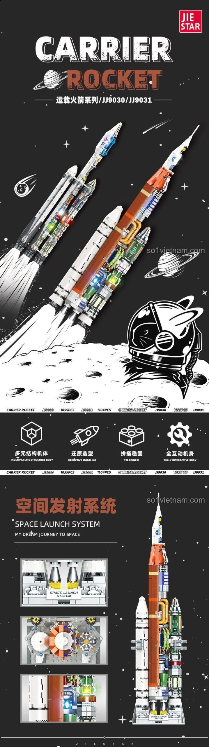 Tổng quan đồ chơi mô hình JJ9031 Tên lửa Vận tải Falcon Heavy, đồ chơi mô hình không gian, kích thích tư duy cho bé trai.