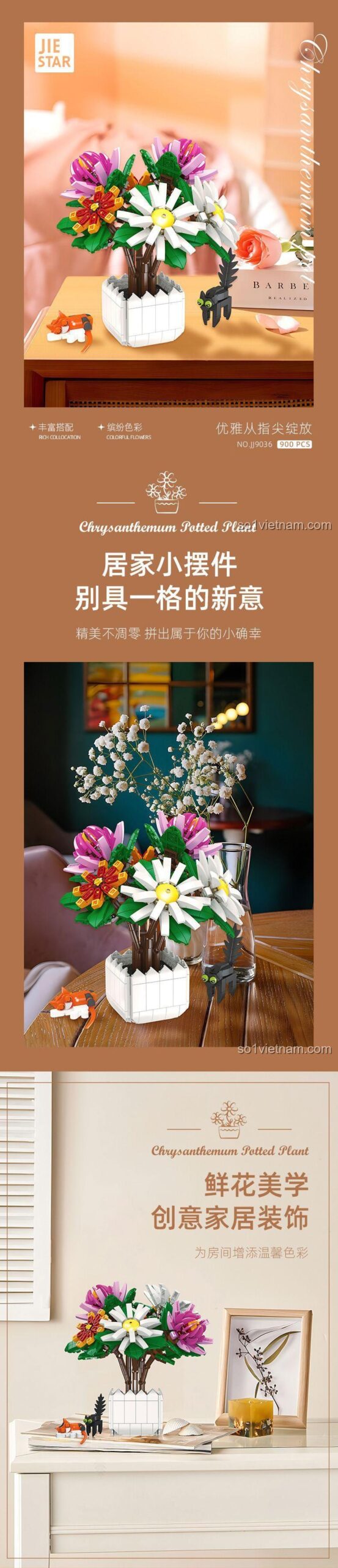 Chậu Cây Hoa Cúc JIESTAR JJ9036 trang trí nhà cửa, đồ chơi lắp ghép Mô hình Hoa Cúc, Sắc Hoa Tinh Tế, chất lượng cao