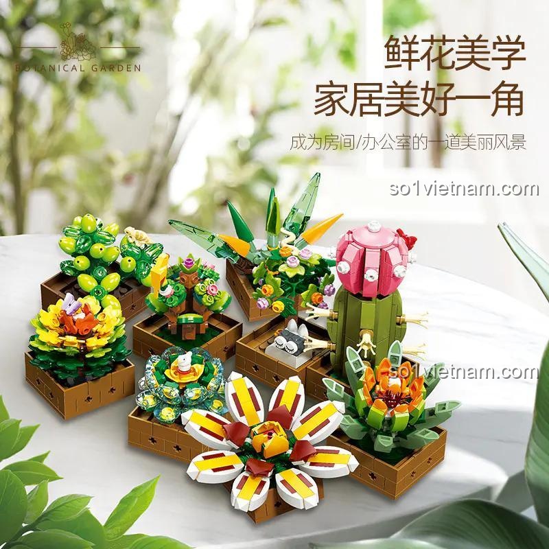 Mô hình Thực Vật Trang Trí 9037, bộ lắp ghép JIESTAR JJ9037, tạo không gian xanh, cho Mẹ có con 6 tuổi
