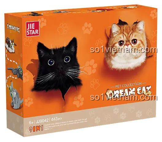 Hộp đồ chơi lắp ghép JIESTAR JJ9042 Mèo Dream Cat, bộ xếp hình cho bé gái 6 tuổi, chất lượng cao.