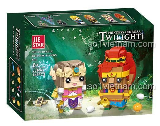 Hộp sản phẩm bộ lắp ghép JIESTAR JJ9063 Zelda và Urbosa, đồ chơi mô hình Công chúa Zelda và Chiến binh Urbosa, 455 mảnh ghép, giá rẻ cho bé gái 6 tuổi.