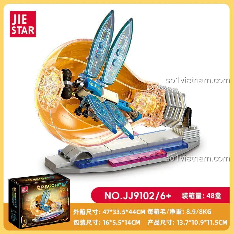Hộp sản phẩm bộ lắp ghép JJ9102 Chuồn Chuồn Máy Móc, đồ chơi xây dựng Côn Trùng Tương Lai có đèn LED, phù hợp bé trai 6 tuổi