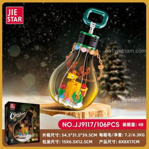 Hộp sản phẩm bộ xếp hình JJ9117 Đèn Giáng Sinh Hình Hươu Giáng Sinh JIESTAR, đồ chơi mô hình Hươu Giáng Sinh cho bé 6 tuổi, kích thước rõ ràng