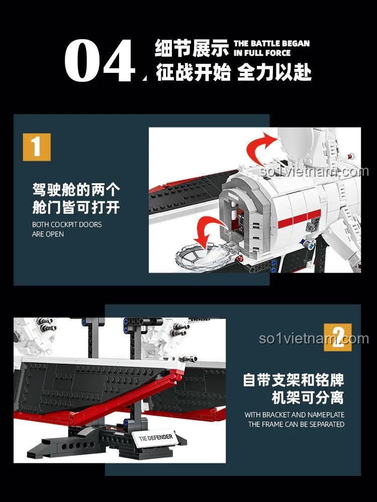 đồ chơi lắp ghép JIESTAR JJ9122 Chiến đấu cơ TIE Defender, buồng lái mở được, chi tiết sắc nét, cho bé trai 14 tuổi, đáng tiền