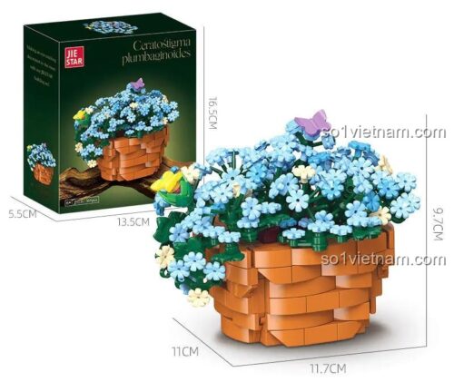 Kích thước chi tiết của đồ chơi mô hình JIESTAR Chậu hoa Thanh Xà và hộp sản phẩm JJ9131, món quà giáo dục cho bé gái.