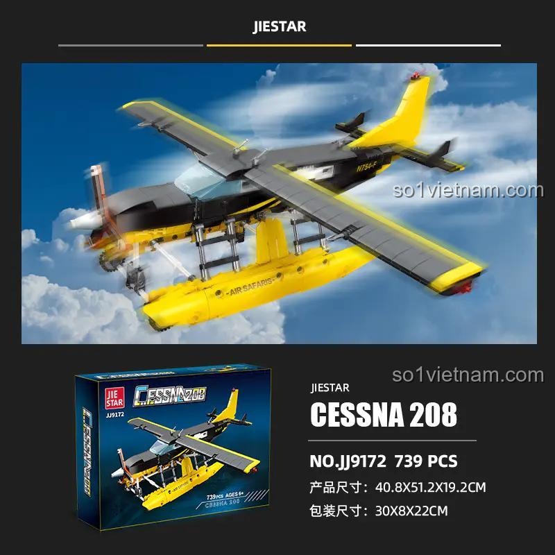 Thông tin kích thước của Mô hình máy bay Cessna 208 JIESTAR và hộp sản phẩm, sải cánh rộng 51.2cm, một bộ đồ chơi lắp ráp giá tốt.