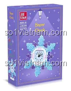 Vỏ hộp bộ lắp ghép JIESTAR JJ9190 Đồng hồ bông tuyết, thiết kế trang trí Giáng Sinh đẹp mắt, quà tặng đáng tiền cho bé gái.