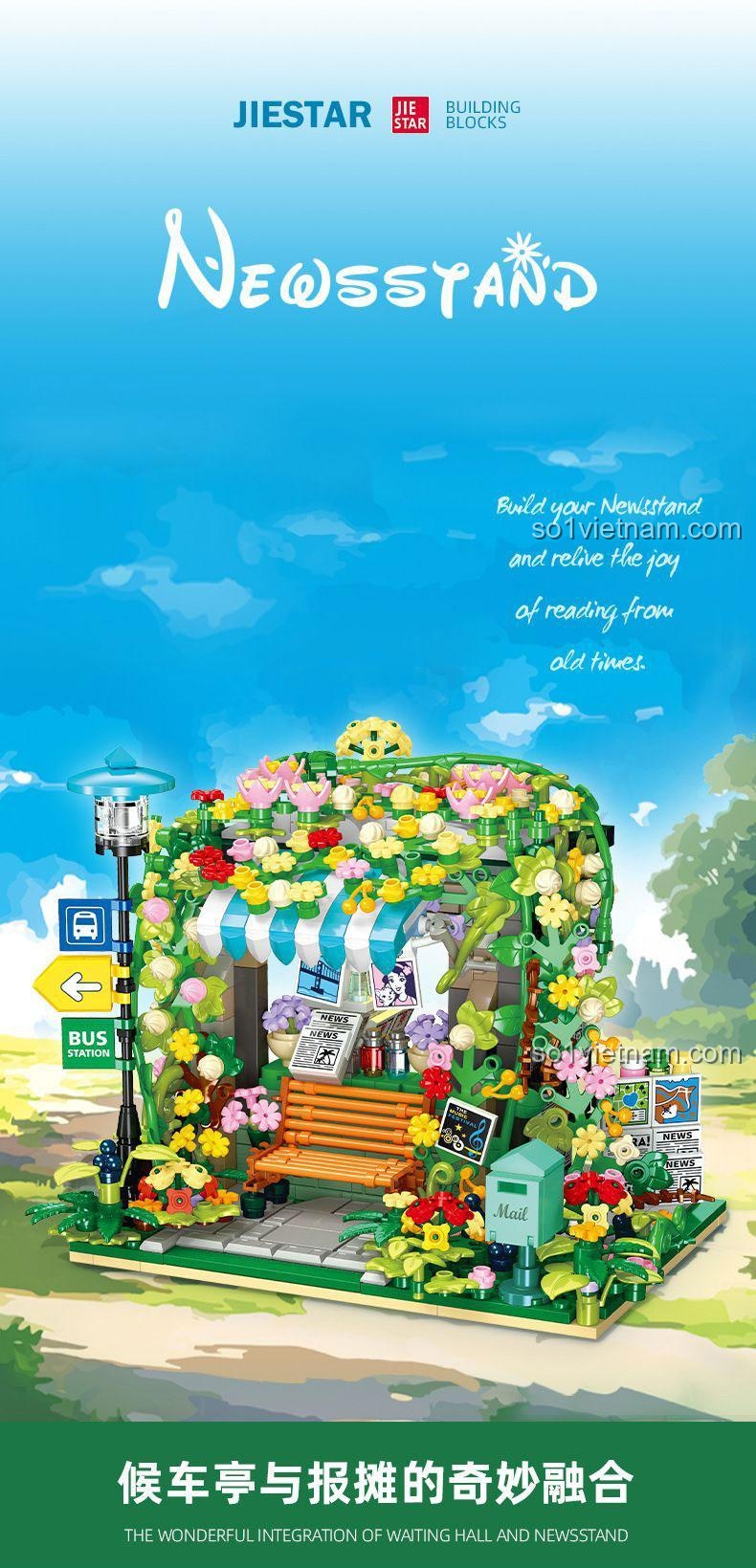 Poster bộ xếp hình JJ9197 Sạp Báo Ven Đường, tái hiện niềm vui đọc sách từ ngày xưa