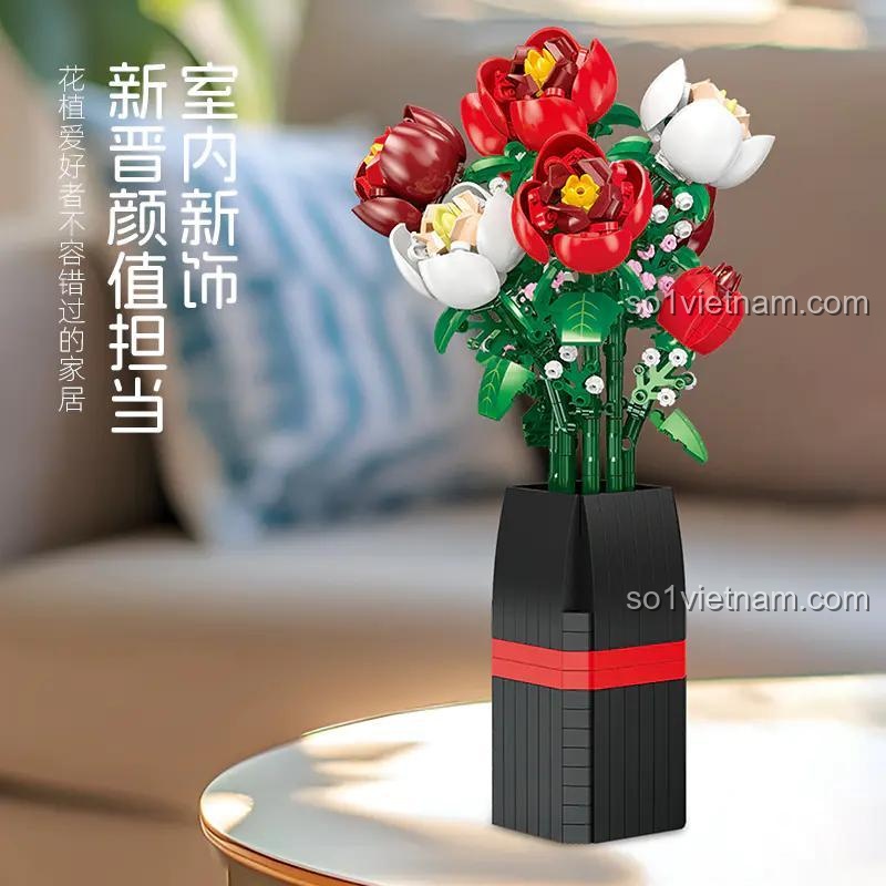 Bó hoa hồng lắp ghép JIESTAR JJ9212 dùng để trang trí nội thất
