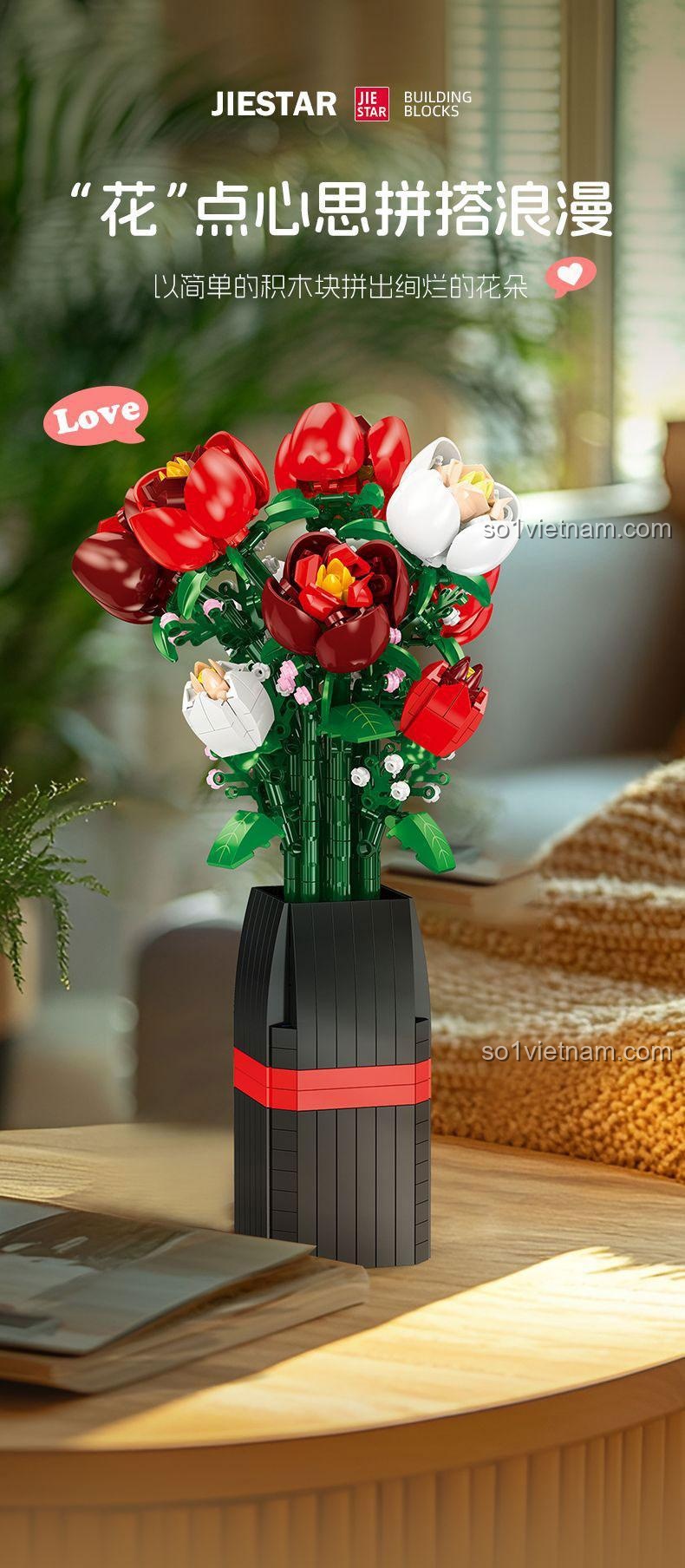 Mô hình hoa hồng lắp ghép JIESTAR JJ9212 cận cảnh