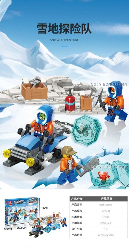 Bộ lắp ghép JIESTAR 20550 Đội Thám Hiểm Tuyết với 156 mảnh ghép và 3 minifigures