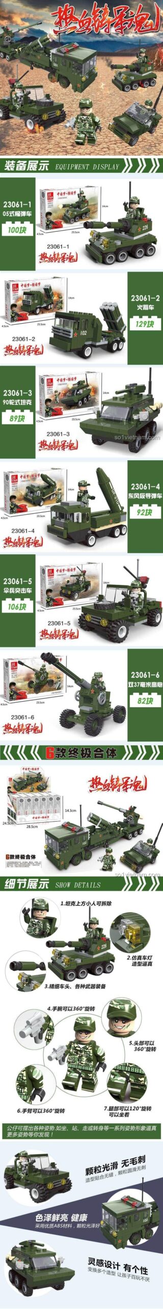 JIESTAR 23061 Thông Số Kỹ Thuật và Chi Tiết Lắp Ráp, Xe Quân Sự, Xe Tăng, Xe Jeep, Pháo Phòng Không, 598 Mảnh, Độ tuổi 6+