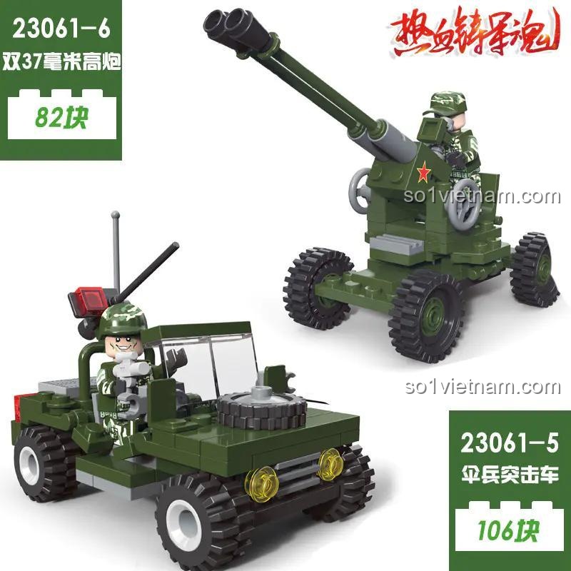 JIESTAR 23061 Xe Phóng Tên Lửa và Pháo Phòng Không Lắp Ráp, Xe Quân Sự, Xe Tăng, Xe Jeep, Pháo Phòng Không, 598 Mảnh, Độ tuổi 6+