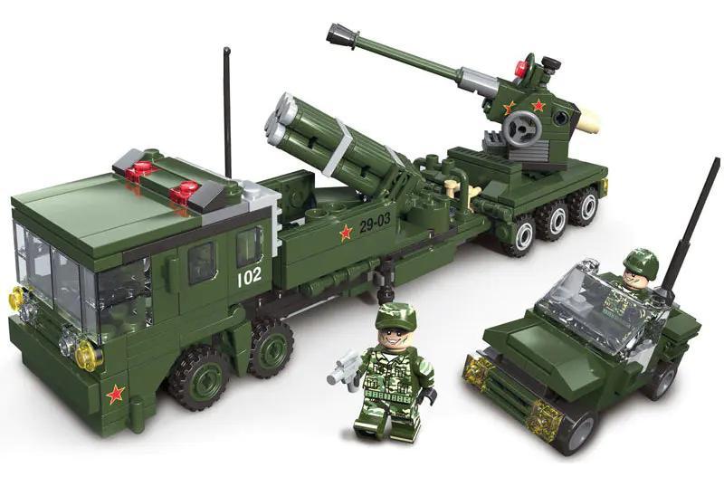 JIESTAR 23061 Xe Quân Sự Phóng Tên Lửa Bộ Đồ Chơi Lắp Ráp, Xe Quân Sự, Xe Tăng, Xe Jeep, Pháo Phòng Không, 598 Mảnh, Độ tuổi 6+