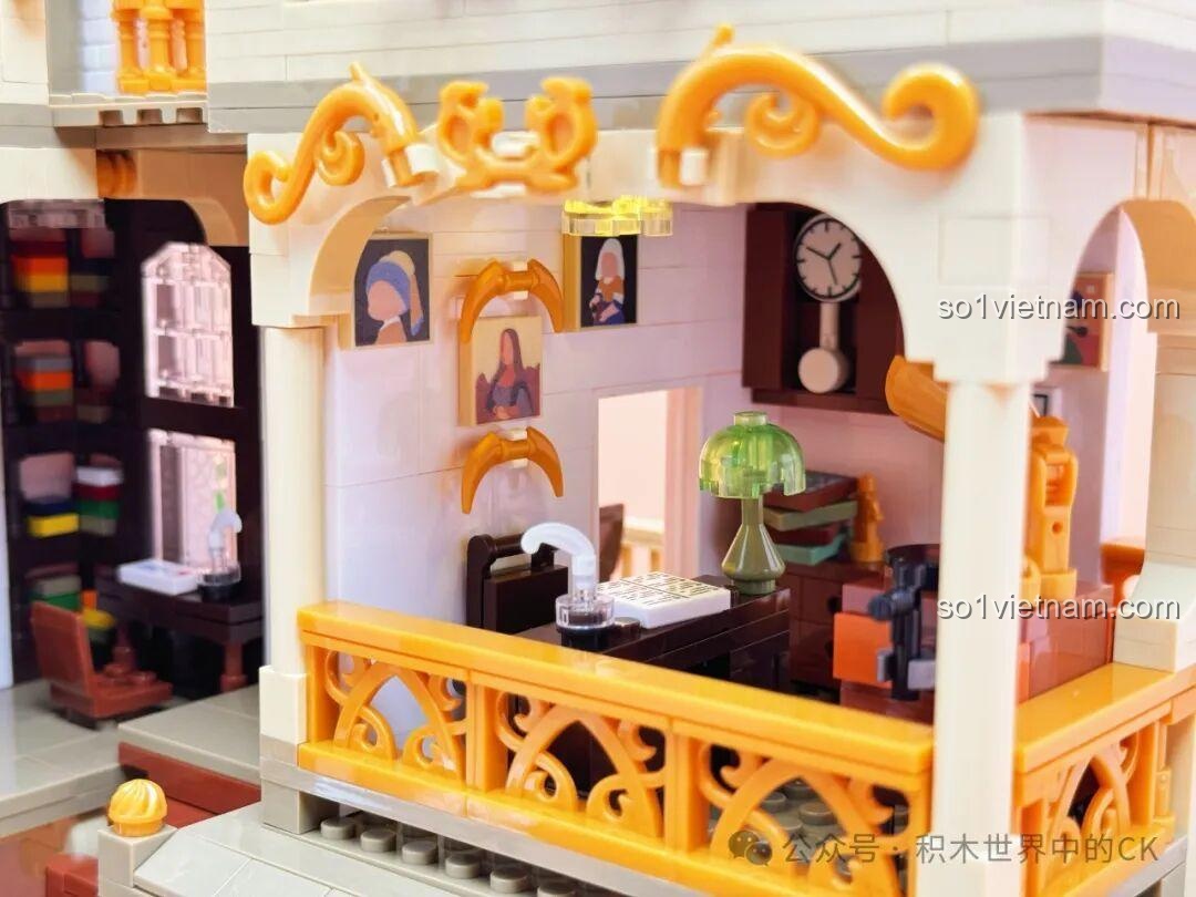 Cận cảnh các chi tiết nội thất tầng 1 của mô hình Thư viện Châu Âu JIESTAR 57015.