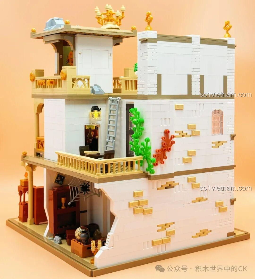 Chi tiết mái nhà được lắp ráp cho mô hình Thư viện Châu Âu JIESTAR 57015.