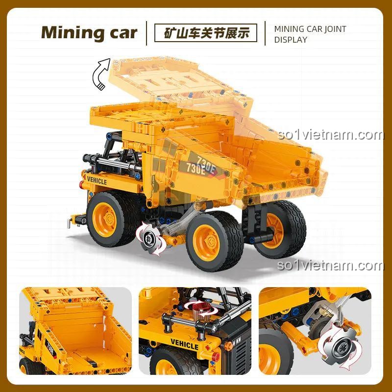 Chi tiết mô hình JIESTAR 57018 Xe tải mỏ, bộ lắp ghép 2 trong 1, đồ chơi giáo dục cho bé trai 6 tuổi