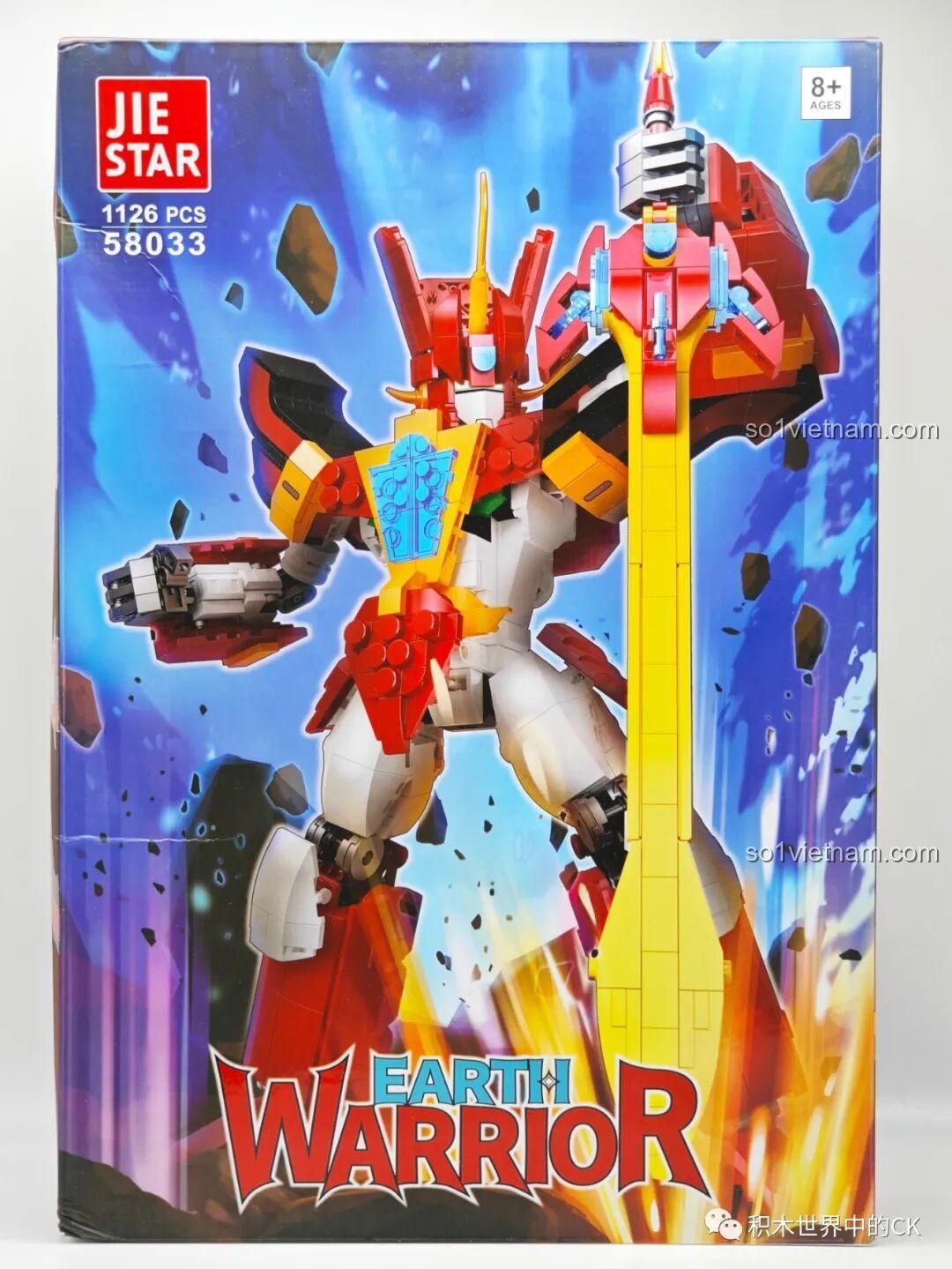 Hộp sản phẩm JIESTAR 58033 Robot Chiến Binh Trái Đất với hình ảnh robot mạnh mẽ