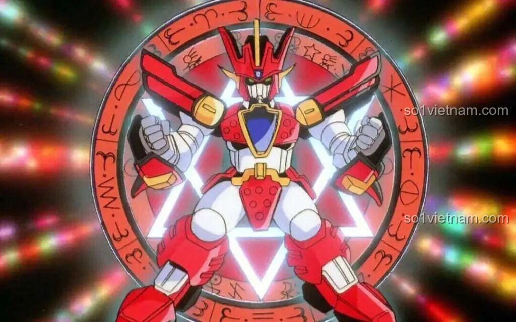 Hình ảnh minh họa nhân vật Robot Chiến Binh Trái Đất (光能使者) trong anime với hào quang mạnh mẽ