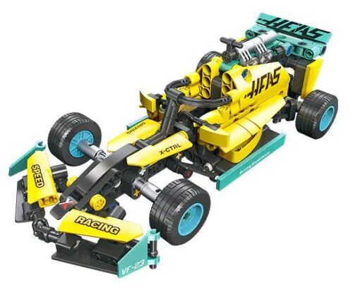 Mô hình xe đua F1 Haas VF-23 2023 JIESTAR 58116 màu vàng, đồ chơi lắp ghép cho bé trai 6 tuổi, có động cơ kéo lùi, 238 chi tiết