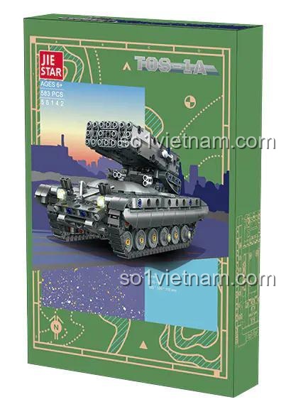 Hộp đồ chơi xe tên lửa phóng loạt TOS-1A JIESTAR 58142, bộ lắp ghép quân sự cho bé trai 6 tuổi, 583 chi tiết, độ tuổi 6+, giá rẻ