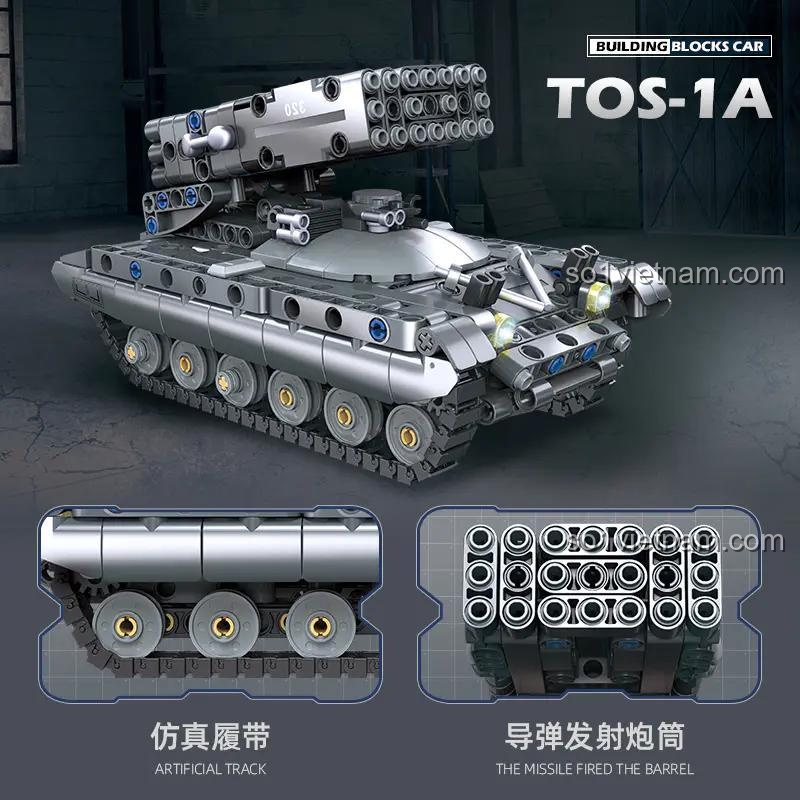 Chi tiết mô hình xe tên lửa phóng loạt TOS-1A JIESTAR 58142, bộ lắp ghép quân sự, bánh xích, ống phóng tên lửa, giá tốt