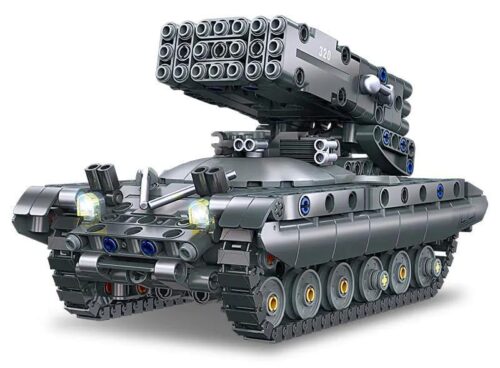 Mô hình xe tên lửa phóng loạt TOS-1A JIESTAR 58142, đồ chơi xây dựng quân sự cho bé trai 6 tuổi, chi tiết cao, bánh xích chuyển động, tháp pháo xoay được, ống phóng tên lửa điều chỉnh góc độ, giá tốt