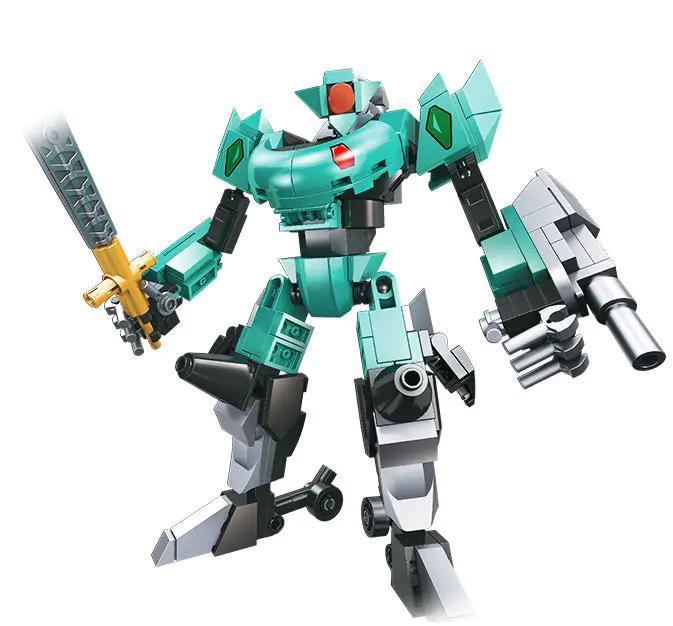 Robot L.L. JIESTAR 58163 lắp ráp, đồ chơi mô hình robot chiến đấu cho bé trai 6 tuổi, 248 mảnh ghép, màu xanh lá xám trắng, có kiếm và súng