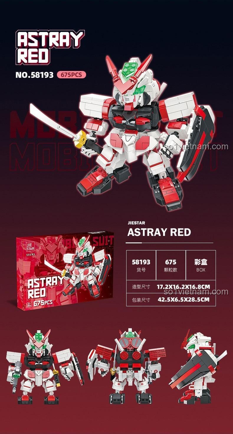 Các góc nhìn của mô hình Gundam Astray Red JIESTAR 58193, bộ lắp ghép robot, đồ chơi sáng tạo cho bé trai