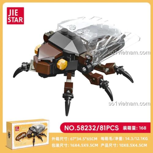 Hộp sản phẩm JIESTAR 58232 Mô hình Ve Sầu, bộ lắp ghép 81 chi tiết, kích thước hộp 16x9.5x4.5cm, đồ chơi cho bé 6 tuổi