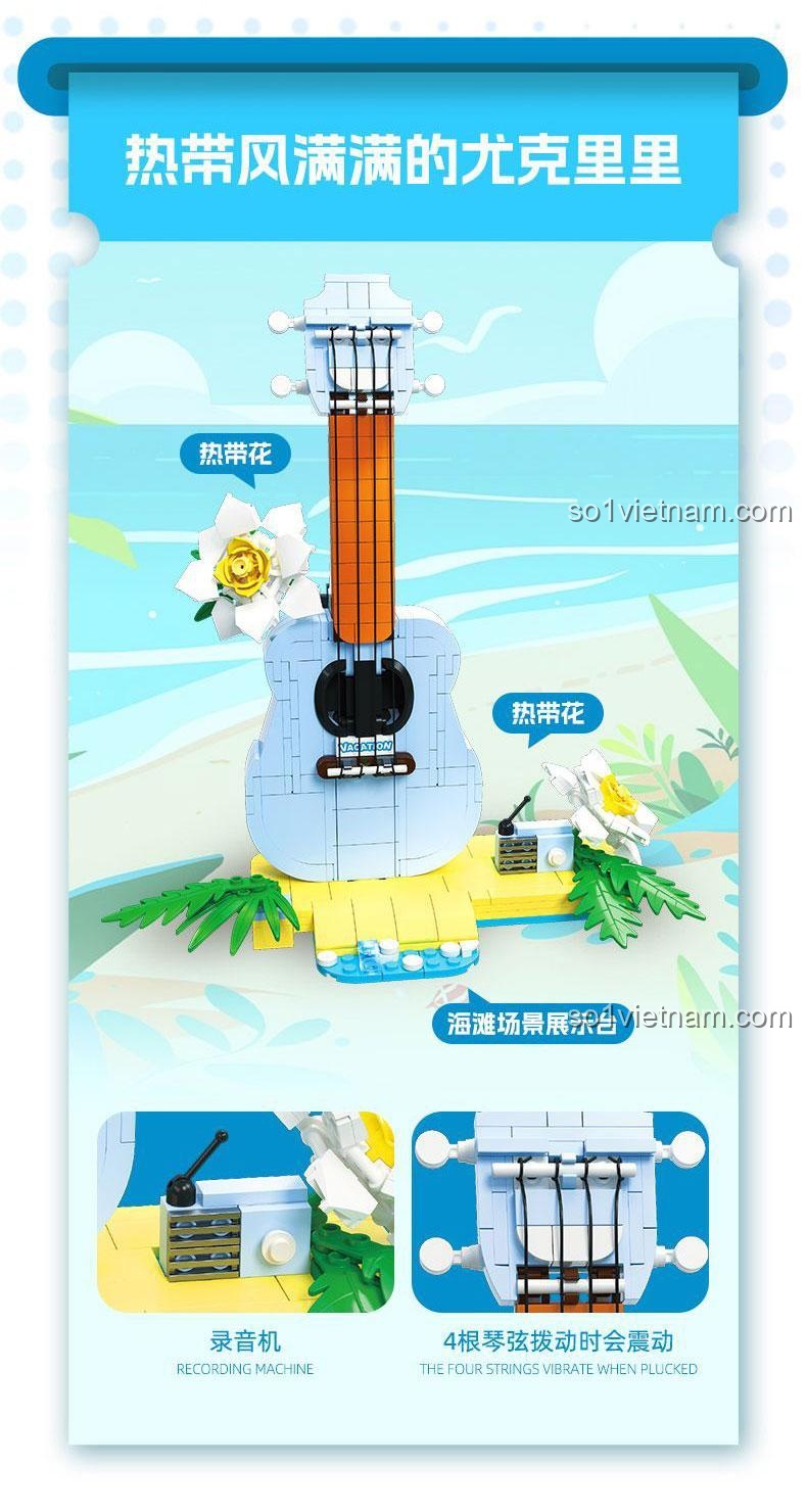 Chi tiết mô hình Biệt Thự Biển Nhiệt Đới từ bộ lắp ghép JIESTAR 58272, đồ chơi phát triển trí tuệ cho bé 6+ tuổi, có chi tiết hoa và cây nhiệt đới