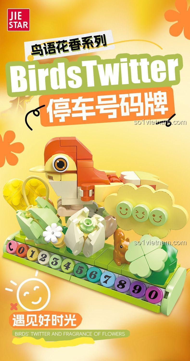 Bộ lắp ghép JIESTAR 58279 Biển số xe tạm thời hình chim, đồ chơi lắp ghép sáng tạo, 199 mảnh, chủ đề chim và hoa, cho bé 6 tuổi.