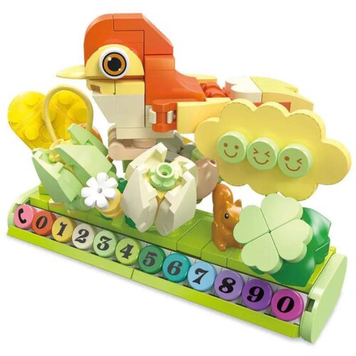 Bộ lắp ghép JIESTAR 58279 Biển số xe tạm thời hình chim, đồ chơi lắp ghép sáng tạo cho bé 6 tuổi, với 199 mảnh ghép, màu sắc chủ đạo vàng, cam, xanh lá, hồng, trắng, có thể tùy chỉnh số hiển thị.