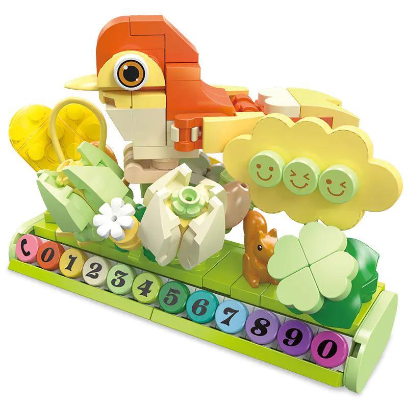 Bộ lắp ghép JIESTAR 58279 Biển số xe tạm thời hình chim, đồ chơi lắp ghép sáng tạo cho bé 6 tuổi, với 199 mảnh ghép, màu sắc chủ đạo vàng, cam, xanh lá, hồng, trắng, có thể tùy chỉnh số hiển thị.