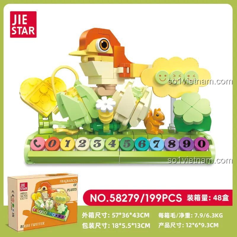 Hộp sản phẩm bộ lắp ghép JIESTAR 58279 Biển số xe tạm thời hình chim, đồ chơi lắp ghép sáng tạo, 199 mảnh, cho bé 6 tuổi.