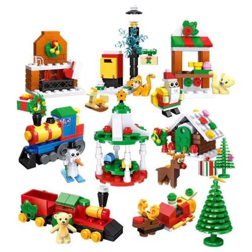 Hộp bộ lắp ghép JIESTAR 59033 Merry Christmas với nhiều mô hình Giáng Sinh