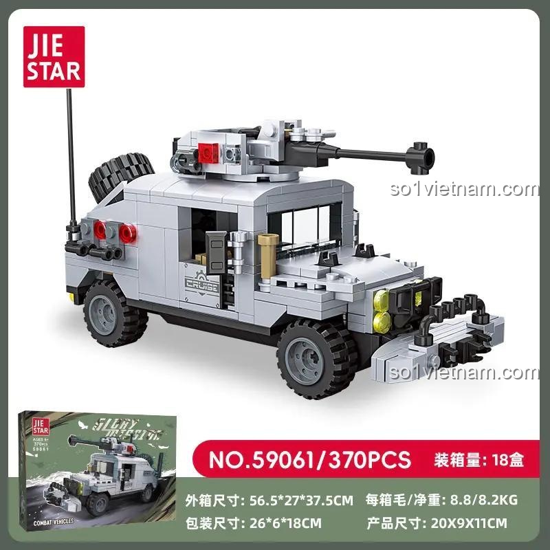 Hộp sản phẩm JIESTAR 59061 Xe Jeep Quân Sự Tác Chiến - Bộ Lắp Ghép 370 Mảnh