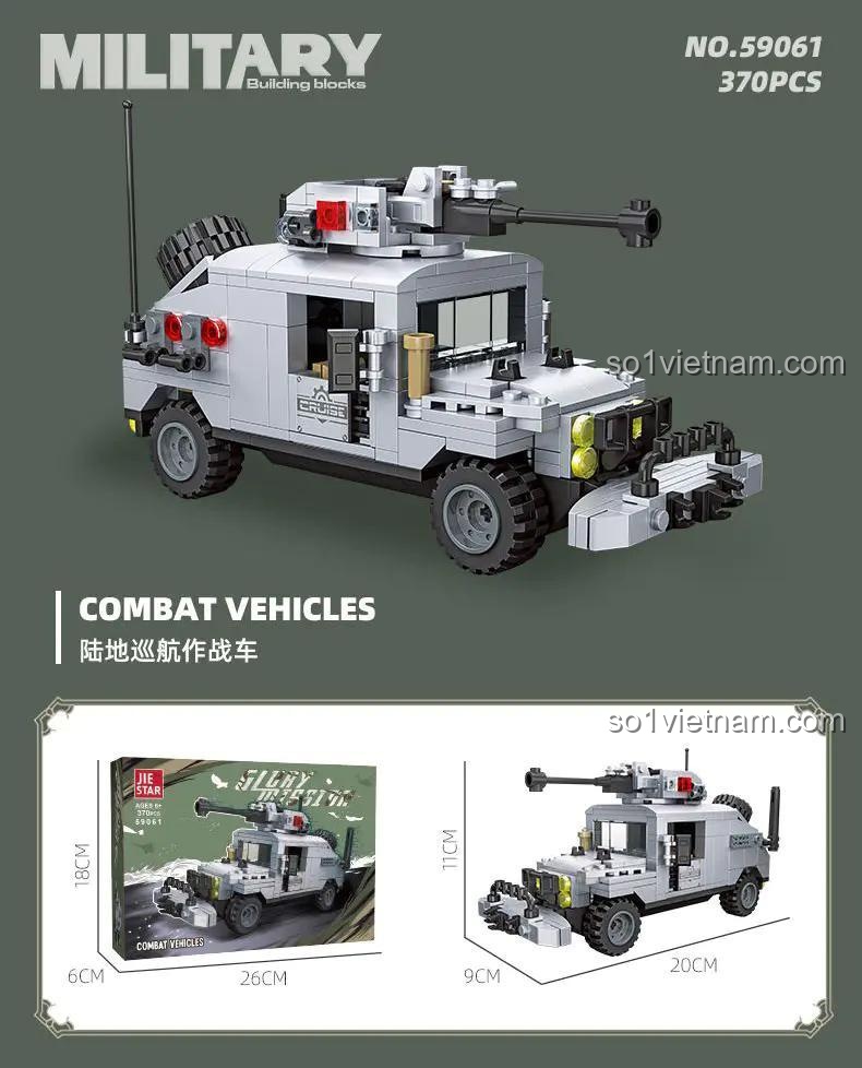 Chi tiết Xe Jeep Quân Sự Tác Chiến JIESTAR 59061 - Bộ Lắp Ghép 370 Mảnh