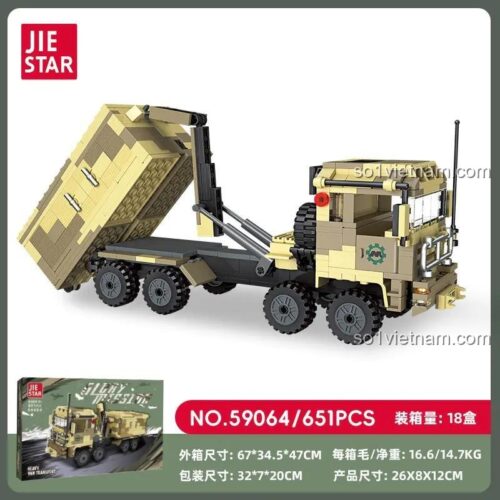Hộp sản phẩm JIESTAR 59064 Xe Vận Tải Nặng, Bộ Lắp Ghép Xe Tải Quân Sự Nặng, Đồ Chơi Xây Dựng Xe Chở Hàng Quân Sự Tầm Trung cho bé 6 tuổi, Giá Tốt