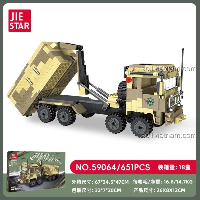Hộp sản phẩm JIESTAR 59064 Xe Vận Tải Nặng, Bộ Lắp Ghép Xe Tải Quân Sự Nặng, Đồ Chơi Xây Dựng Xe Chở Hàng Quân Sự Tầm Trung cho bé 6 tuổi, Giá Tốt