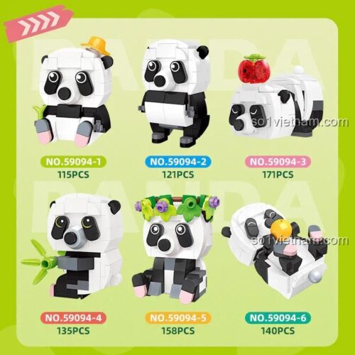 JIESTAR 59094 Bộ Lắp Ghép 6 Chú Gấu Trúc Đáng Yêu - Chi tiết các mẫu gấu trúc
