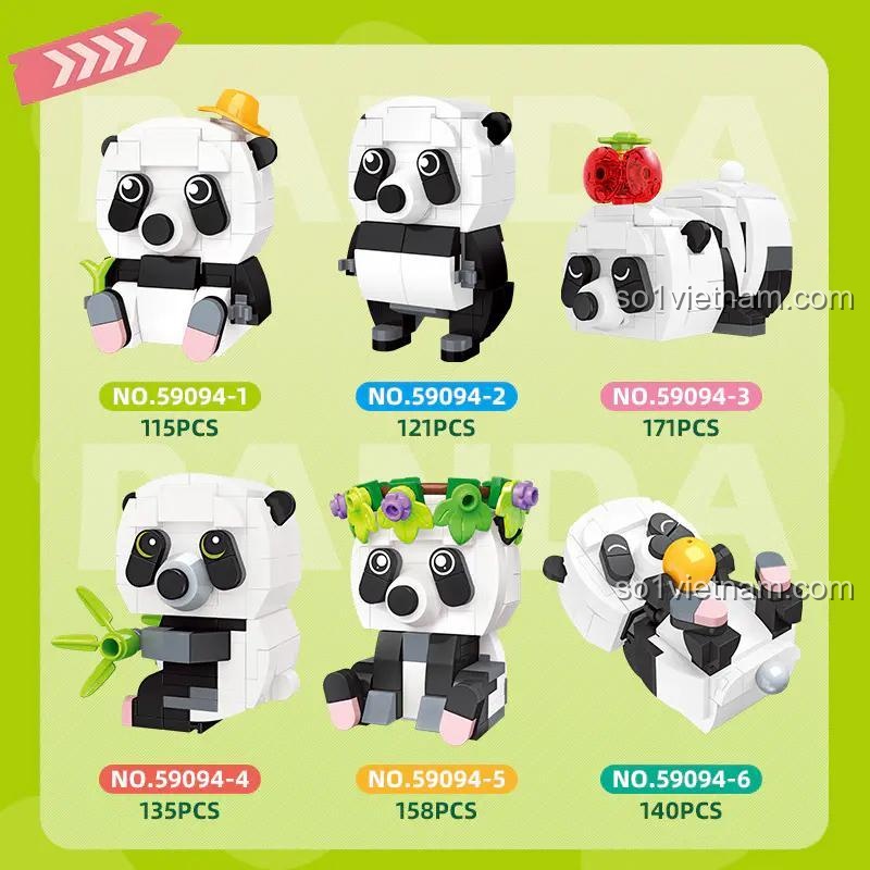 JIESTAR 59094 Bộ Lắp Ghép 6 Chú Gấu Trúc Đáng Yêu - Chi tiết các mẫu gấu trúc