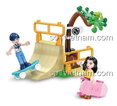 Mô hình sân trượt ván và minifigure JIESTAR 59236 trong bộ đồ chơi Công viên trượt ván, 252 mảnh ghép